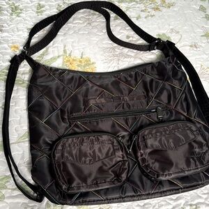 Lug zipliner 2 convertible backpack/crossbody black with rainbow stitching